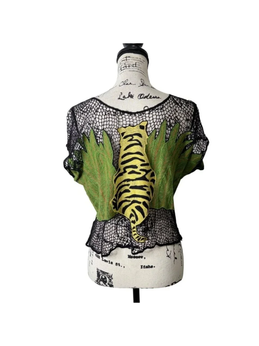 Rare Dakine Top Cover-Up Yellow-Leopard Green-Leaf Over Black Net Vtg Y2K Size L